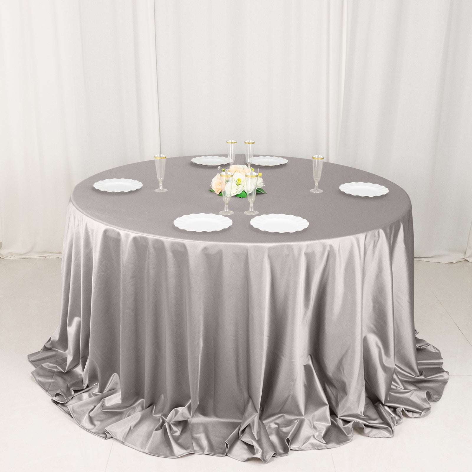 Scuba Round 132" Tablecloth Shimmering Silver - Wrinkle Free, Stain Resistant & Seamless Table Cover