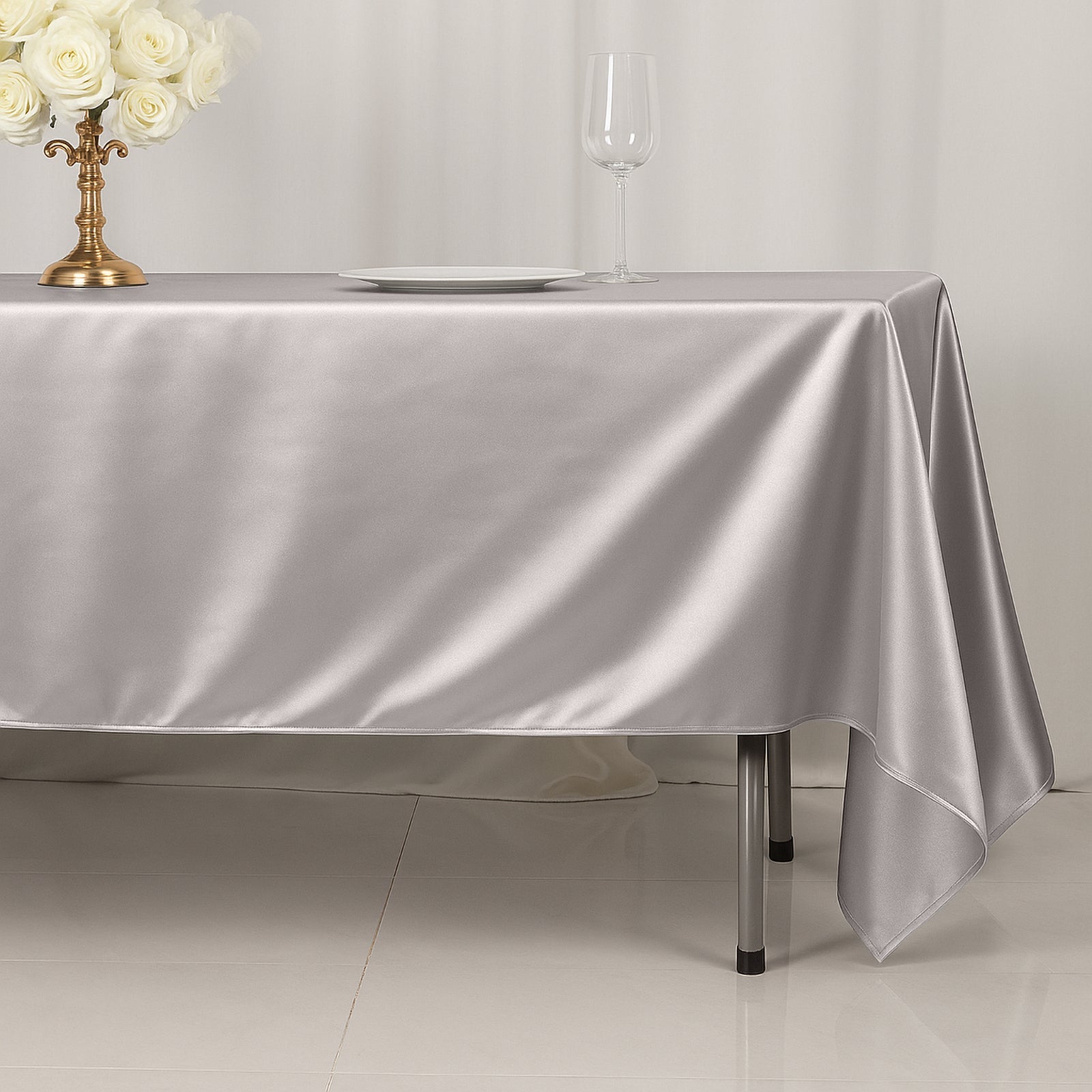 Scuba Rectangular 60"x102" Tablecloth Shimmering Silver - Wrinkle Free & Stain Resistant Table Cover