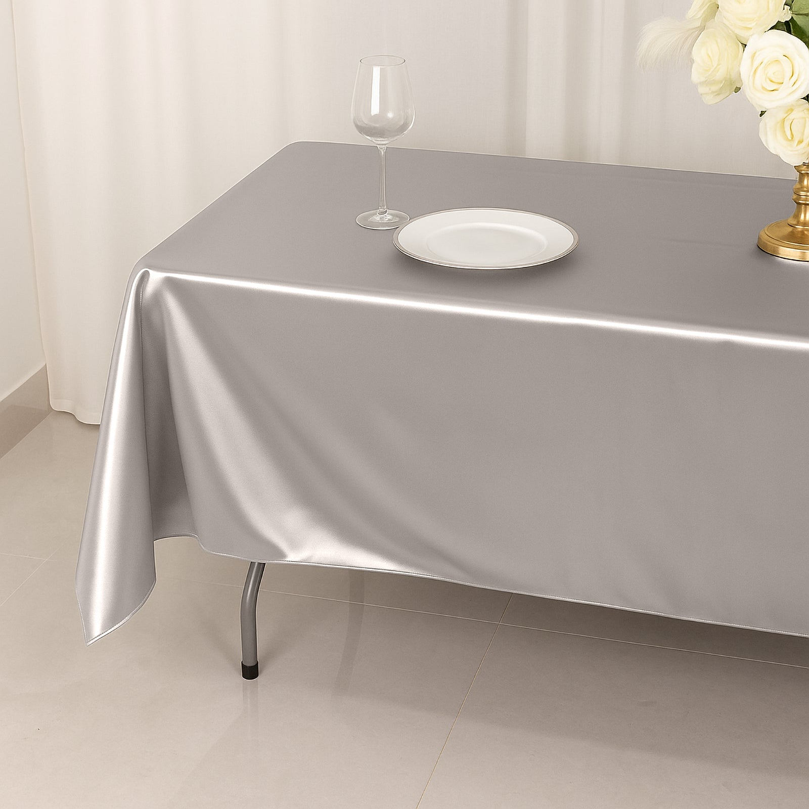 Scuba Rectangular 60"x102" Tablecloth Shimmering Silver - Wrinkle Free & Stain Resistant Table Cover