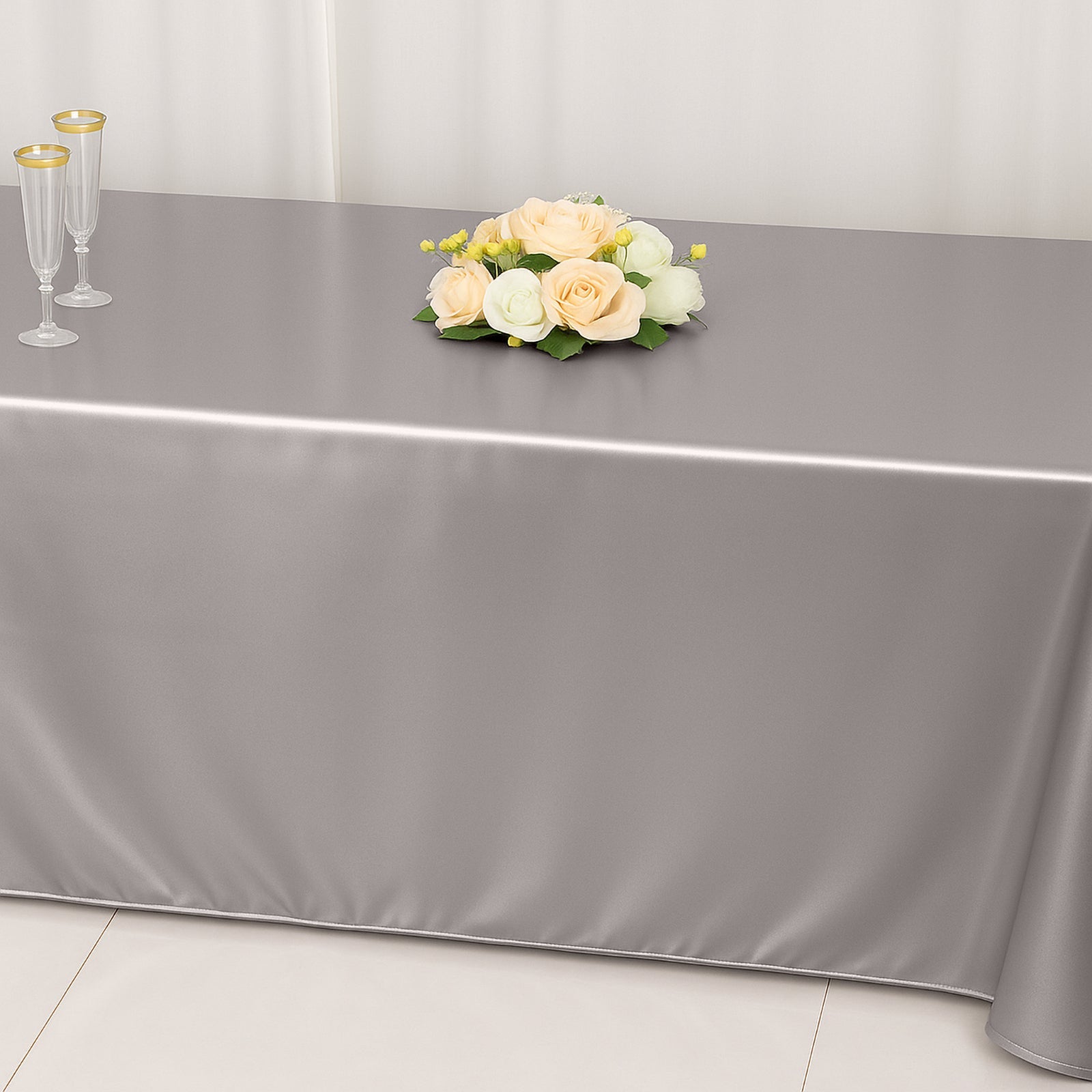 Scuba Rectangular 60"x102" Tablecloth Shimmering Silver - Wrinkle Free & Stain Resistant Table Cover