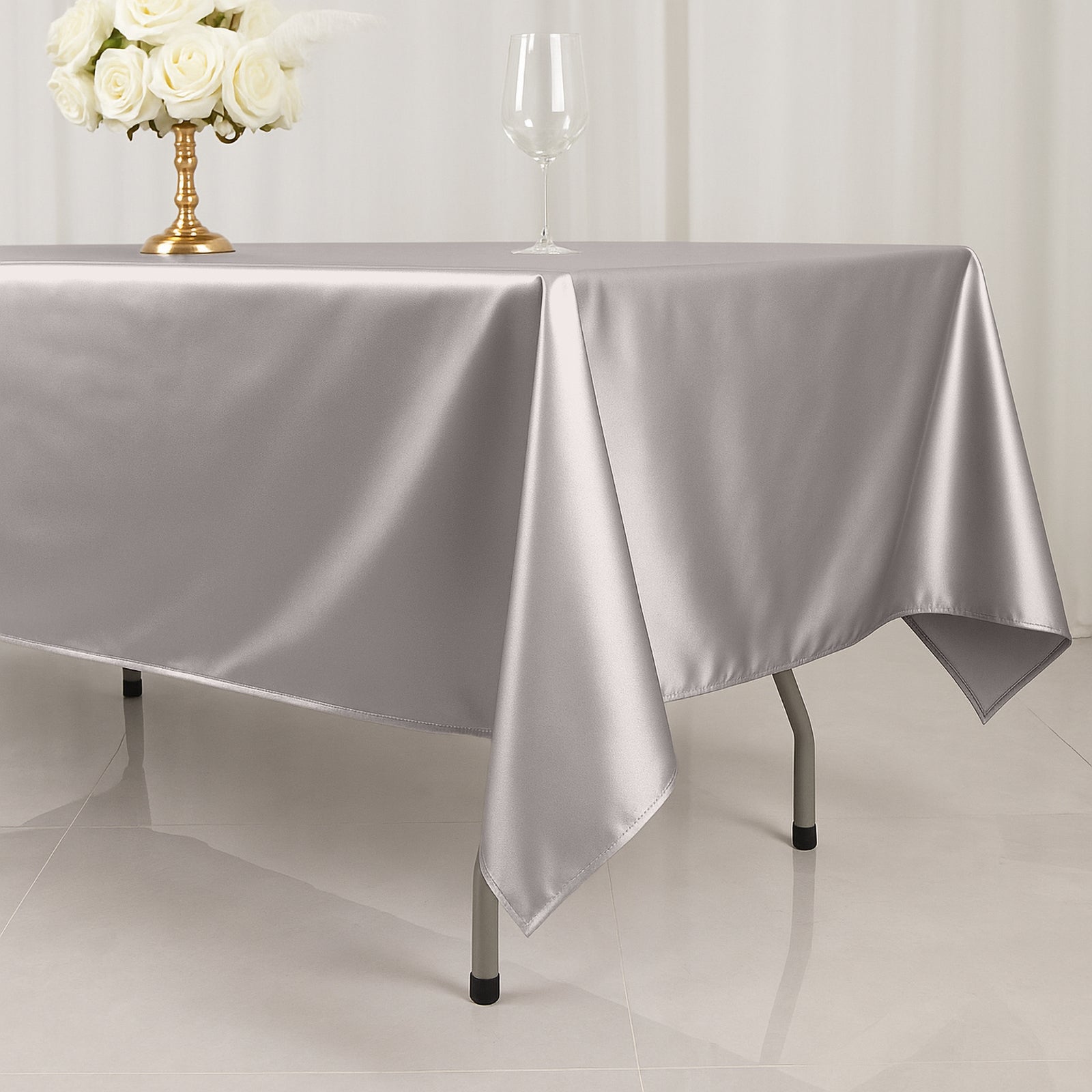 Scuba Rectangular 60"x102" Tablecloth Shimmering Silver - Wrinkle Free & Stain Resistant Table Cover