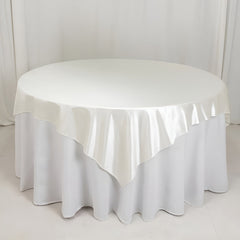 Scuba 70"x70" Table Overlay Square Tablecloth Shimmer Pearl White - Wrinkle Free & Stain Resistant Table Cover for Weddings and Parties
