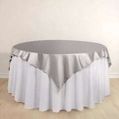 Scuba 70"x70" Table Overlay Square Tablecloth Shimmer Silver - Wrinkle Free & Stain Resistant Table Cover