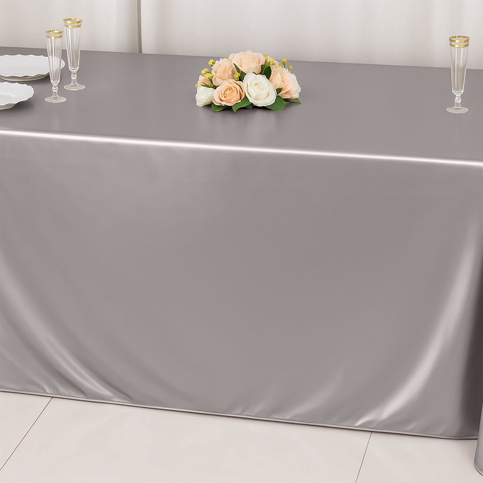 Scuba Rectangular 90"x132" Tablecloth Shimmering Silver - Wrinkle Free & Stain Resistant Seamless Table Cover