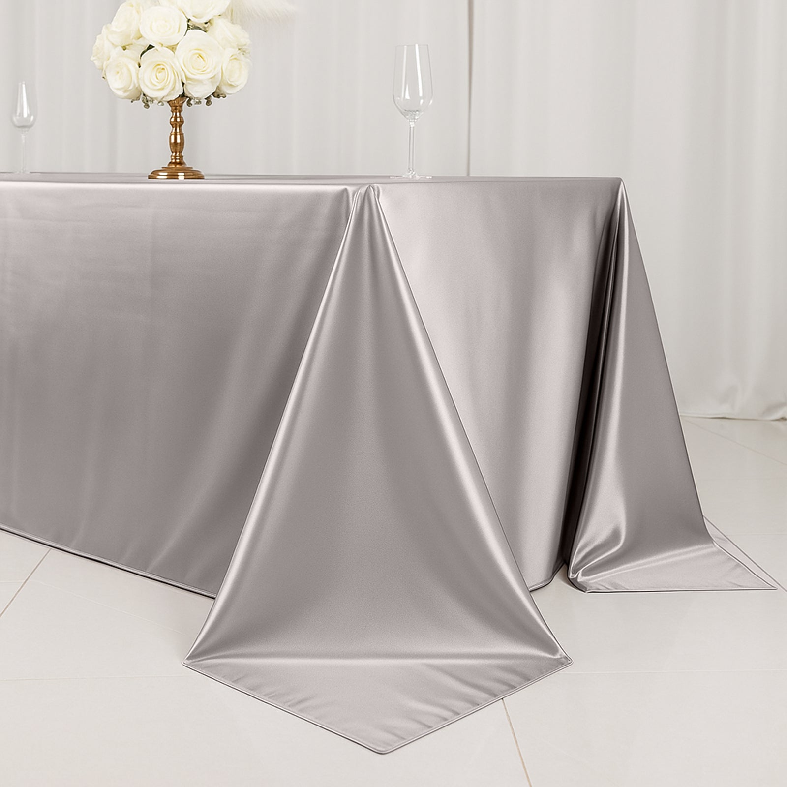 Scuba Rectangular 90"x132" Tablecloth Shimmering Silver - Wrinkle Free & Stain Resistant Seamless Table Cover