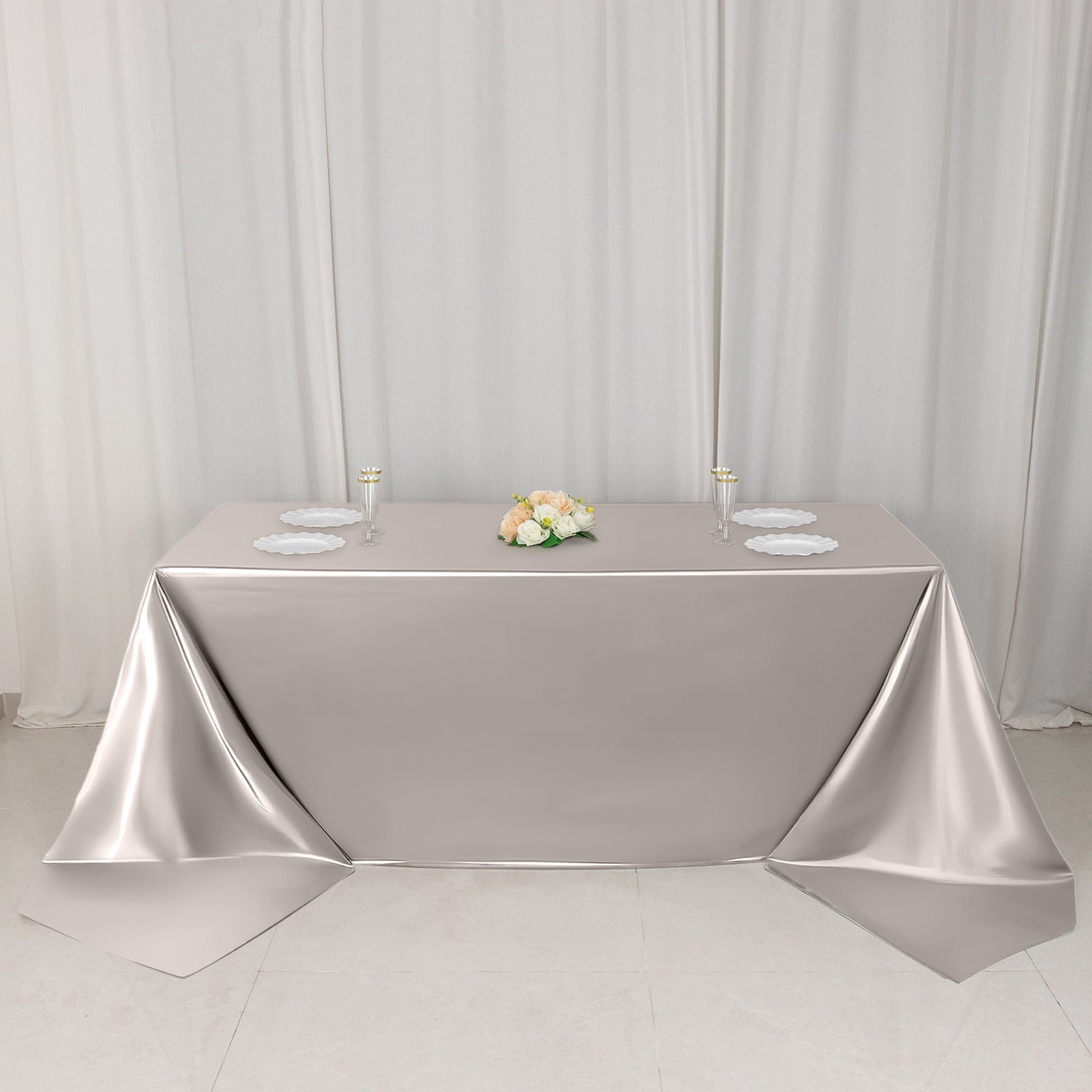 Scuba Rectangular 90"x156" Tablecloth Shimmering Silver - Wrinkle Free & Stain Resistant Seamless Table Cover