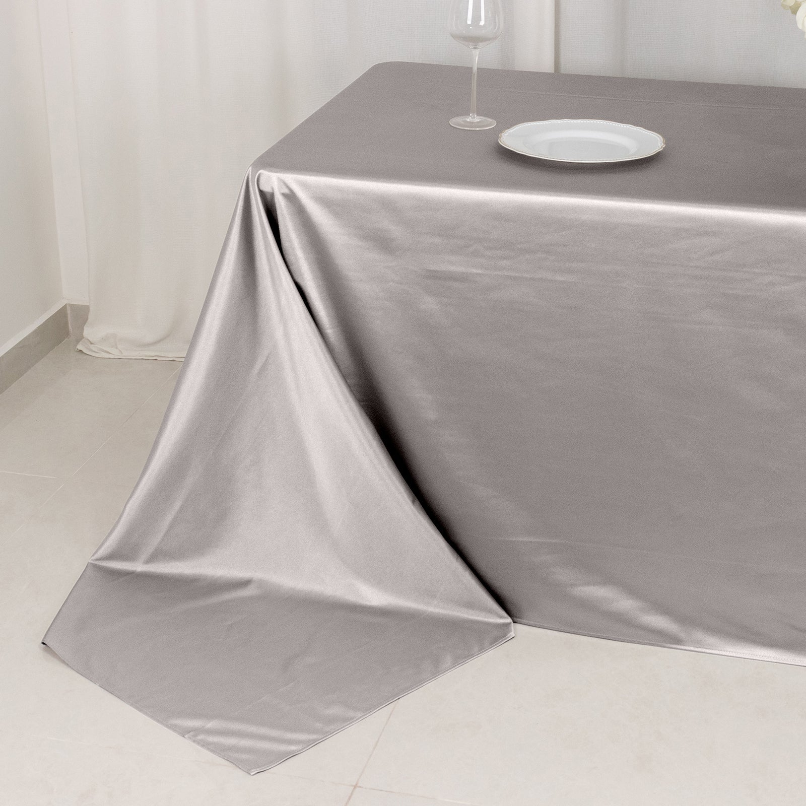 Scuba Rectangular 90"x156" Tablecloth Shimmering Silver - Wrinkle Free & Stain Resistant Seamless Table Cover