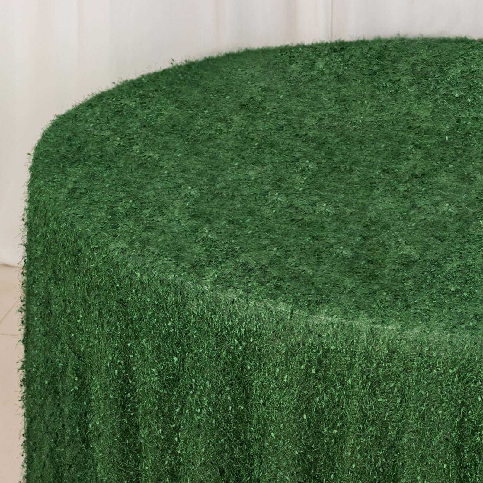 Polyester 120" Round Tablecloth Green with Shaggy Fringe Table Cover