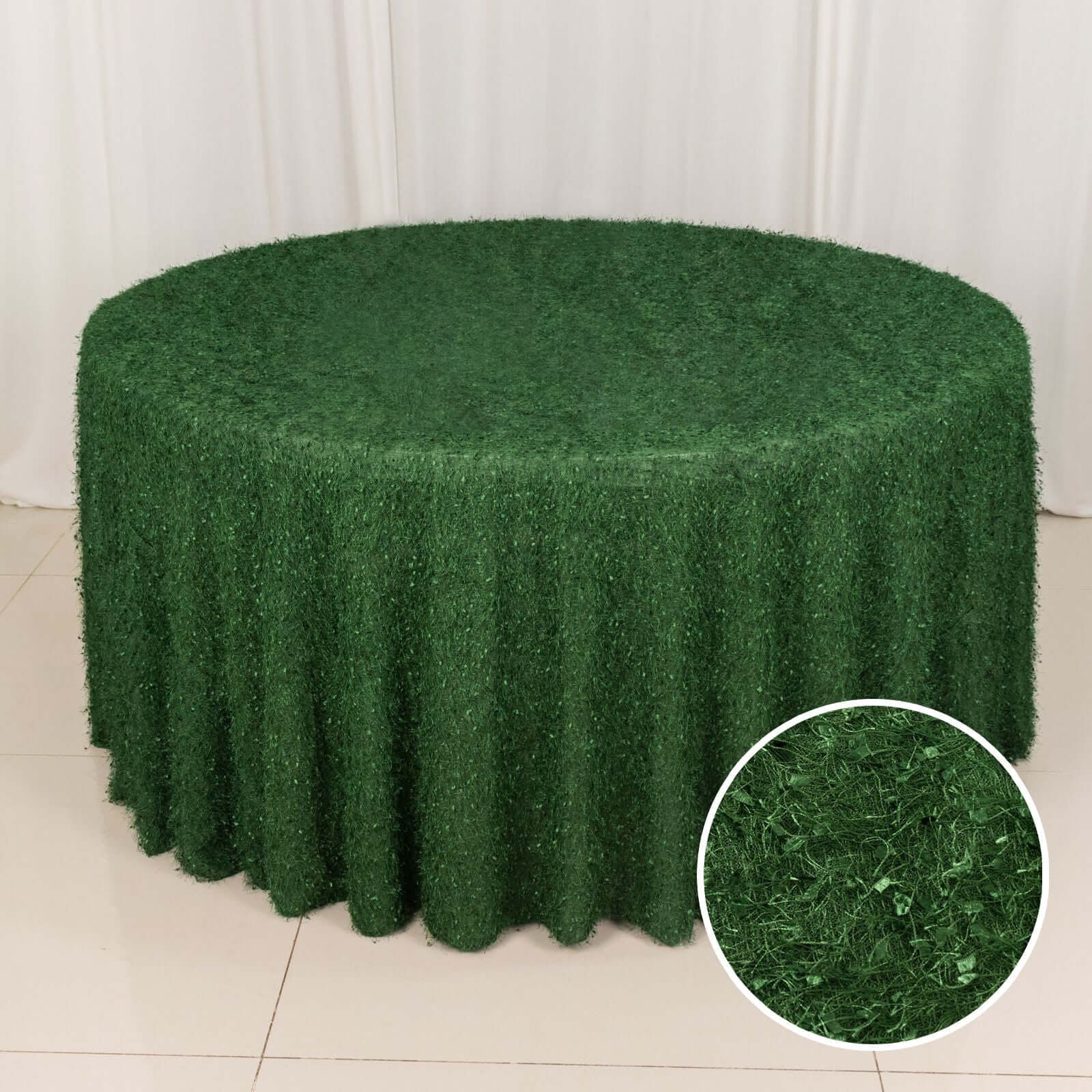 Polyester 120" Round Tablecloth Green with Shaggy Fringe Table Cover
