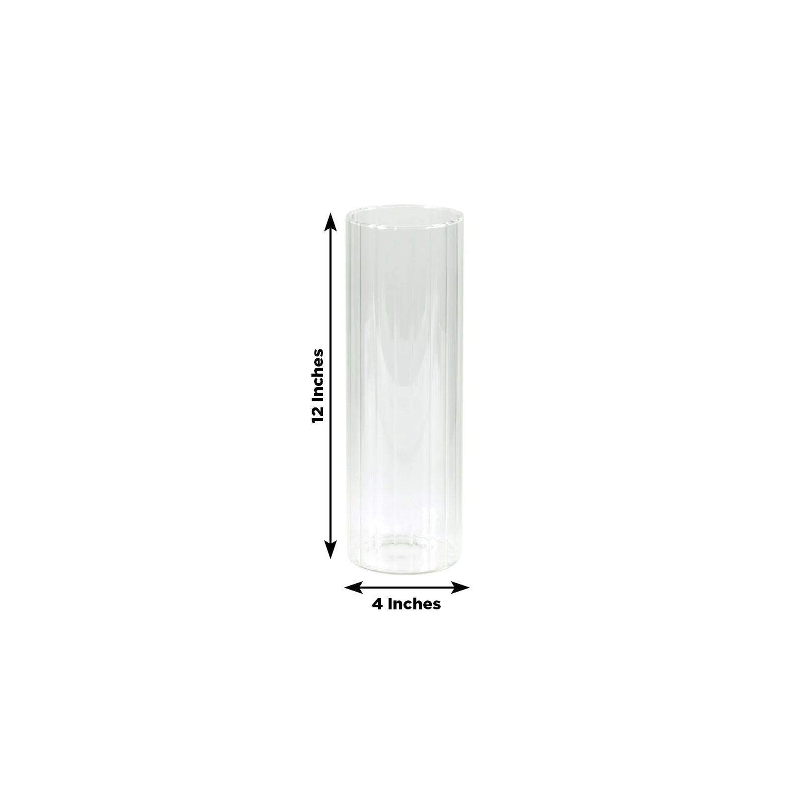 12" Ribbed Cylinder Glass Vases – 6 Pack Clear Tall Vases for Floral Arrangements, Tabletop Decor & Events