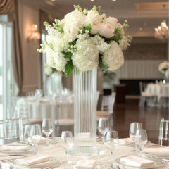 28" Ribbed Cylinder Glass Vases 2 Pack – Extra Tall Decorative Vases for Aisles, Reception Tables & Event Venues