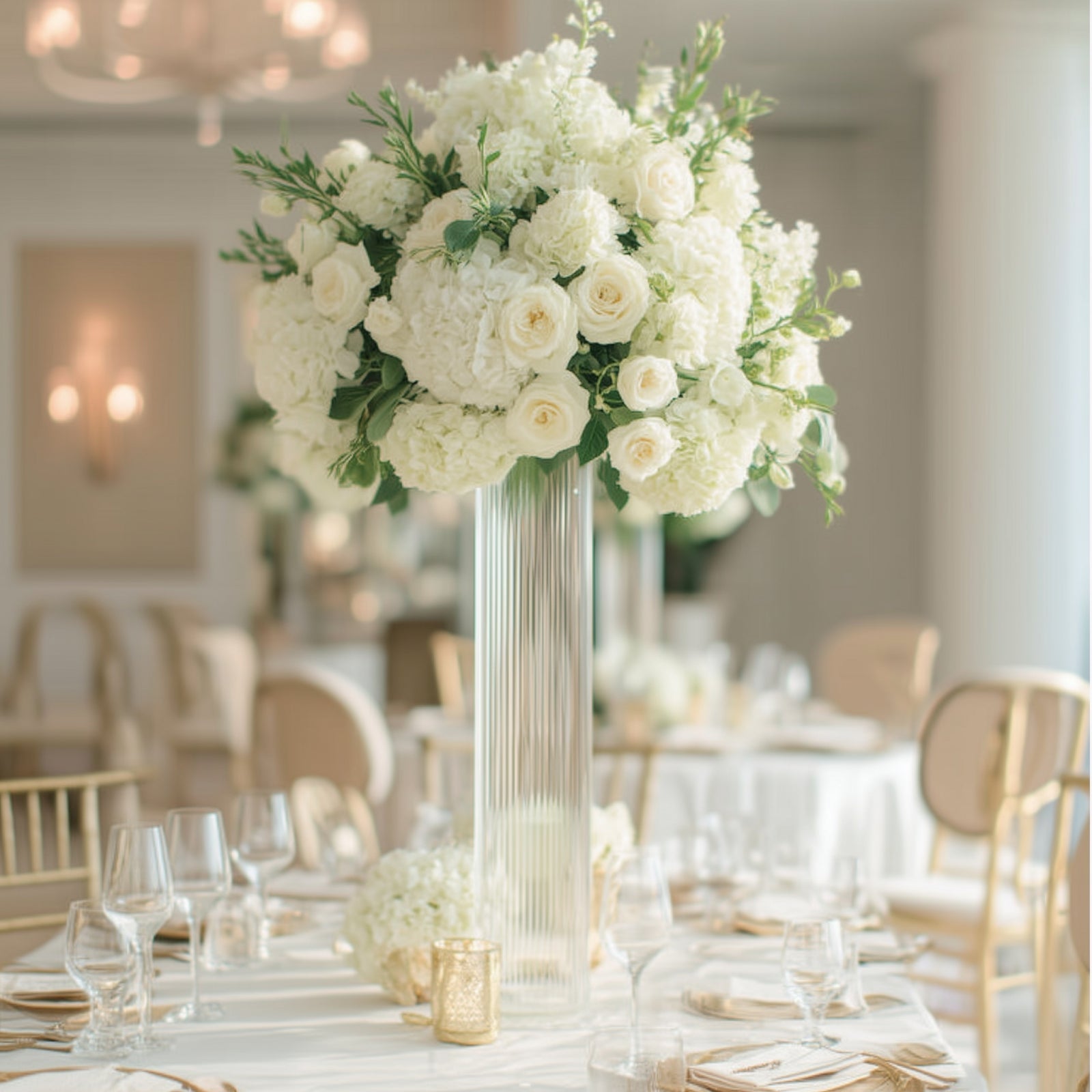 32" Ribbed Cylinder Floor Vases 2 Pack – Tall Clear Glass Vases for Event Aisles, Entryways & Wedding Decor