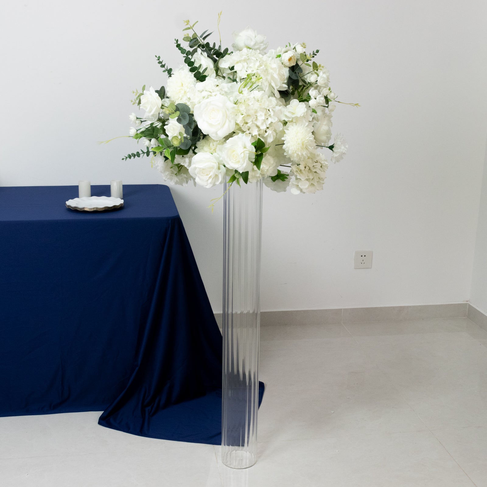 40" Ribbed Cylinder Floor Vases 2 Pack – Oversized Clear Glass Vases for Grand Venue Displays & Lobbies