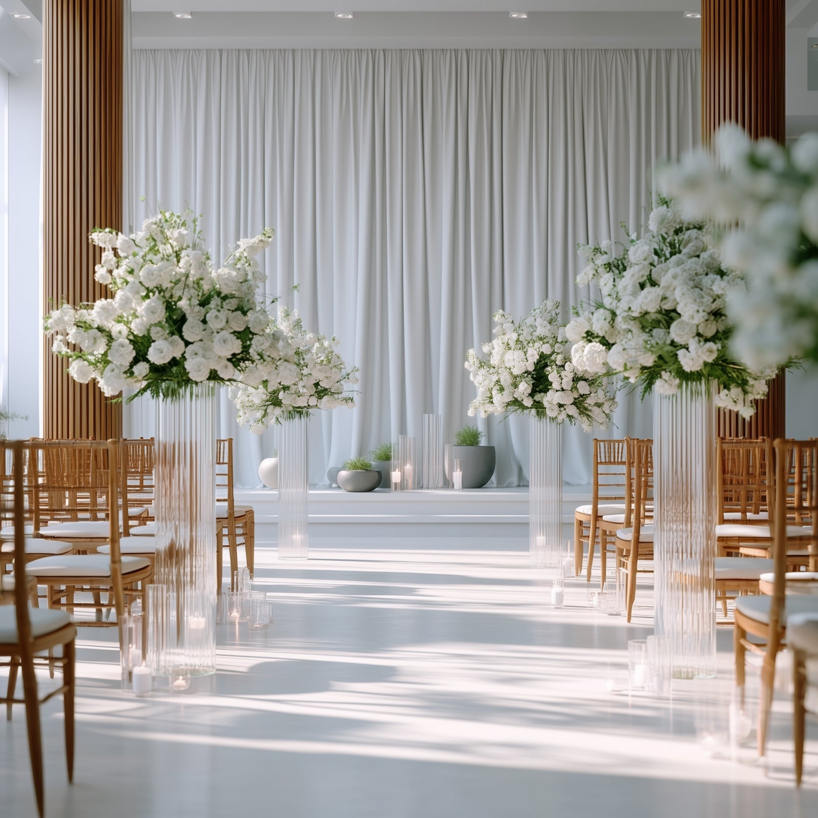 40" Ribbed Cylinder Floor Vases 2 Pack – Oversized Clear Glass Vases for Grand Venue Displays & Lobbies