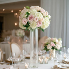 40" Ribbed Cylinder Floor Vases 2 Pack – Oversized Clear Glass Vases for Grand Venue Displays & Lobbies