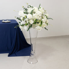 Set of 2 Glass Trumpet Vases Reversible Clarinet Style Clear - Decorative Flower Centerpieces for Events 30"