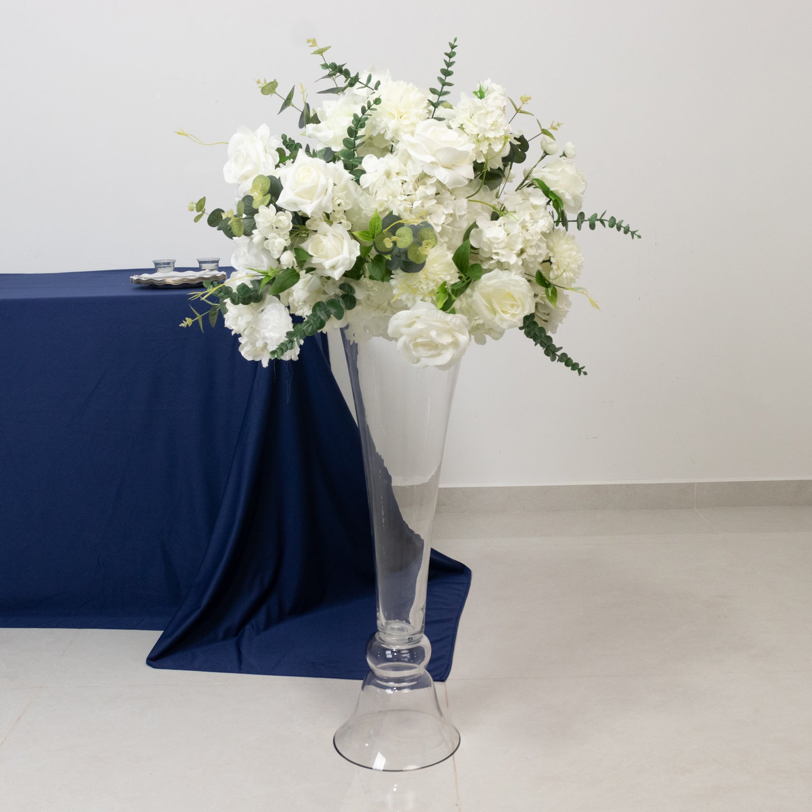 Set of 2 Glass Trumpet Vases Reversible Clarinet Style Clear - Decorative Flower Centerpieces for Events 30"