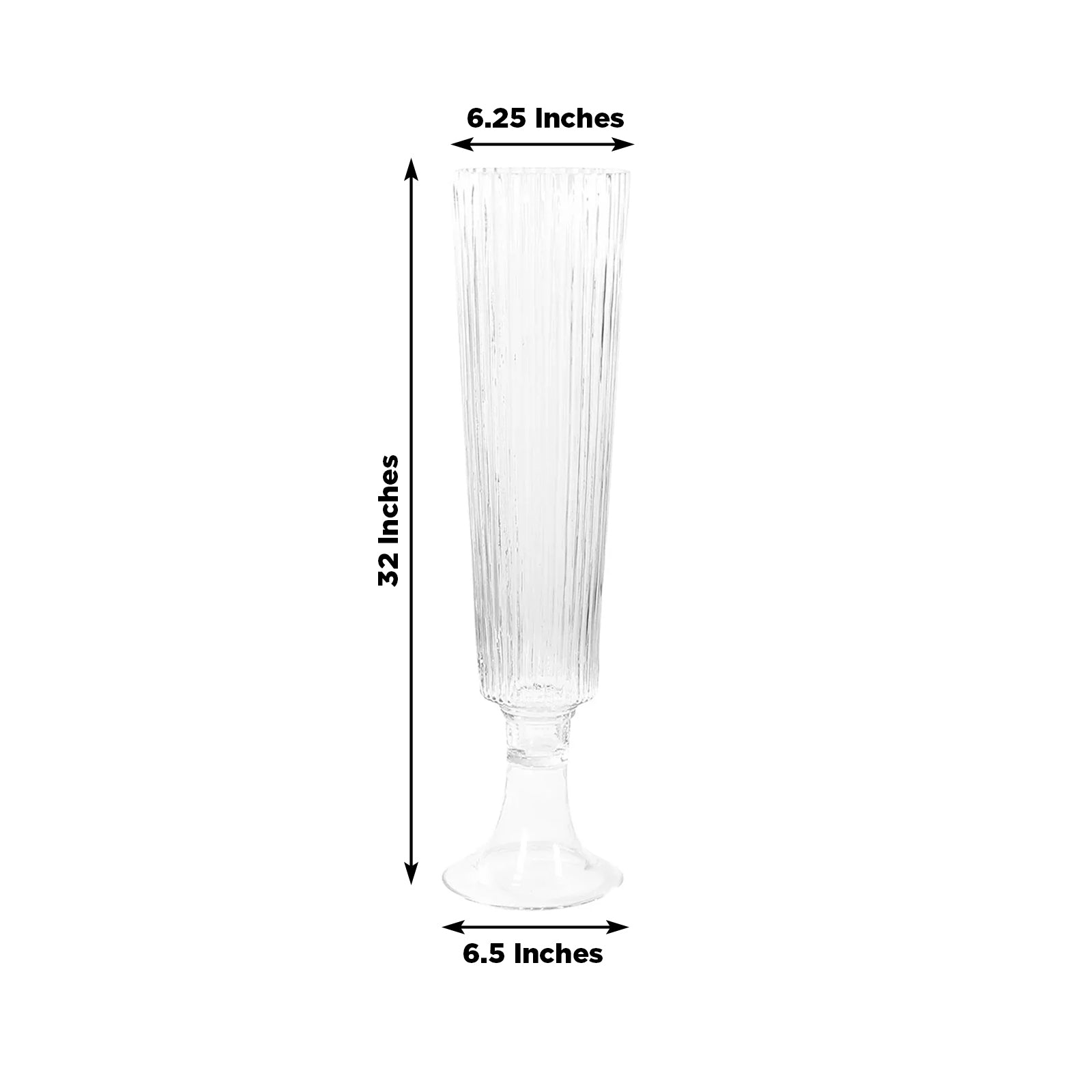 2-Pack Glass Trumpet Vases Ribbed Design Clear - Durable Flower Centerpieces for Events 32"
