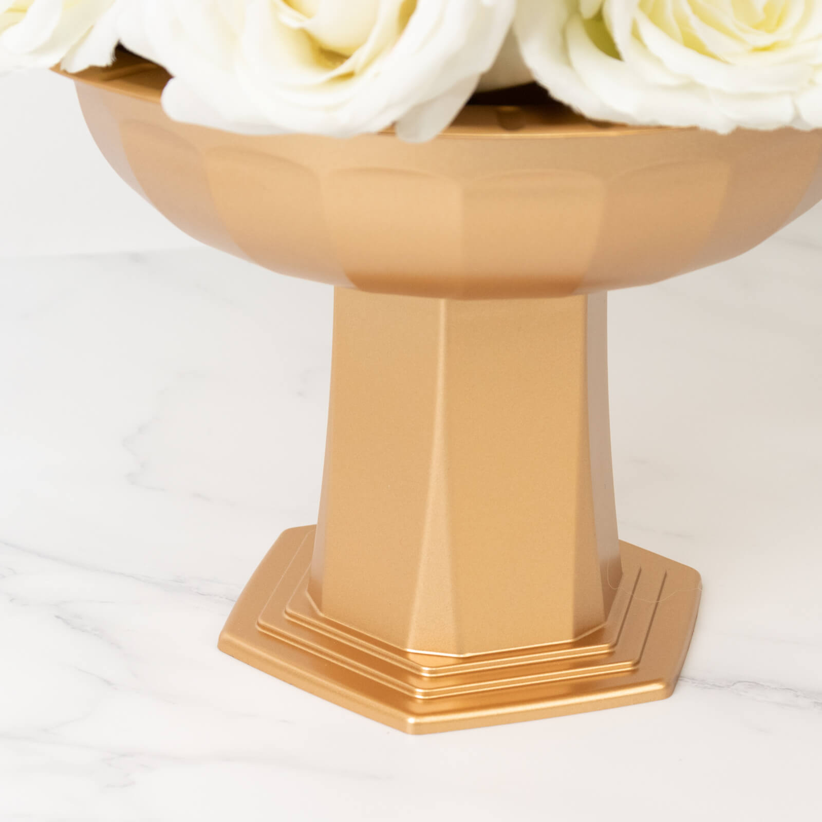3 Pack Gold Roman Footed Compote Vases, 10"x7" Plastic Pedestal Flower Bowls for Table Centerpieces & Floral Displays