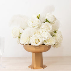 3 Pack Gold Roman Footed Compote Vases, 10"x7" Plastic Pedestal Flower Bowls for Table Centerpieces & Floral Displays