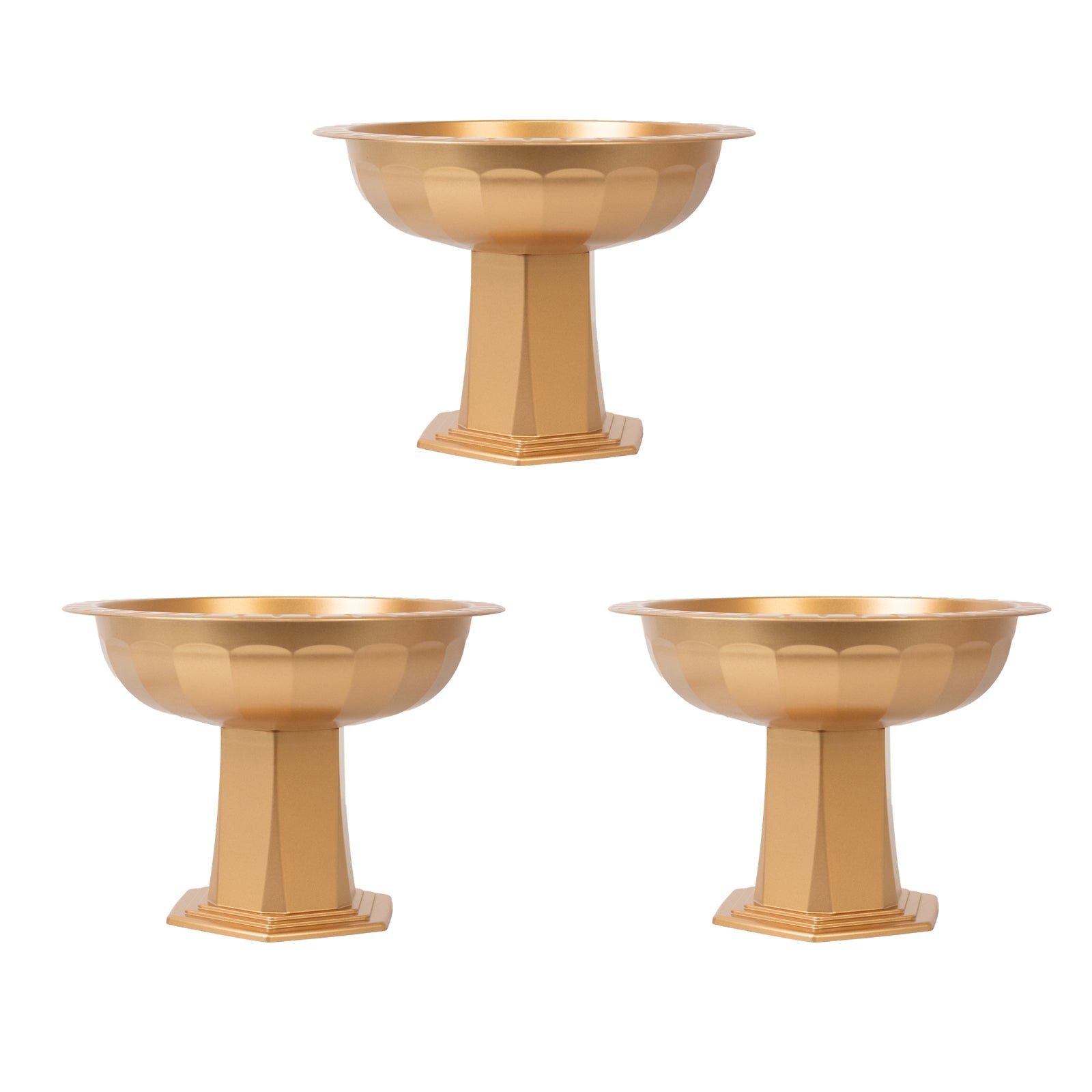 3 Pack Gold Roman Footed Compote Vases, 10"x7" Plastic Pedestal Flower Bowls for Table Centerpieces & Floral Displays