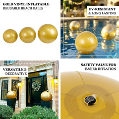 2 Pack 16" Inflatable Gold Decorative Balls - Round Vinyl Pool and Party Balls, Lightweight & Fun