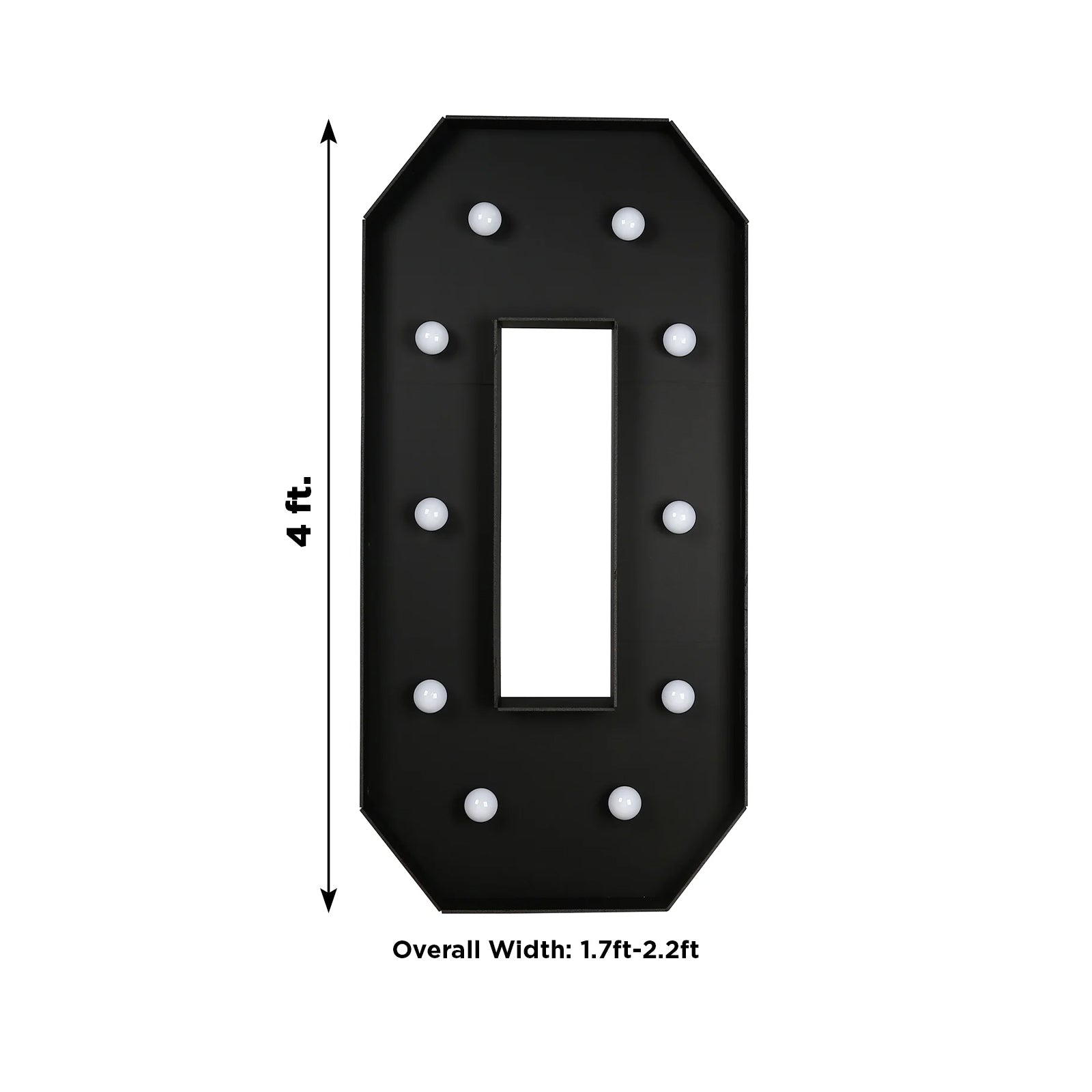 Giant LED Marquee Light Up Number "0", Black 4ft Pre-Cut Foam Board with 10 Warm White Battery Operated LEDs, Glue Gun and Sticks