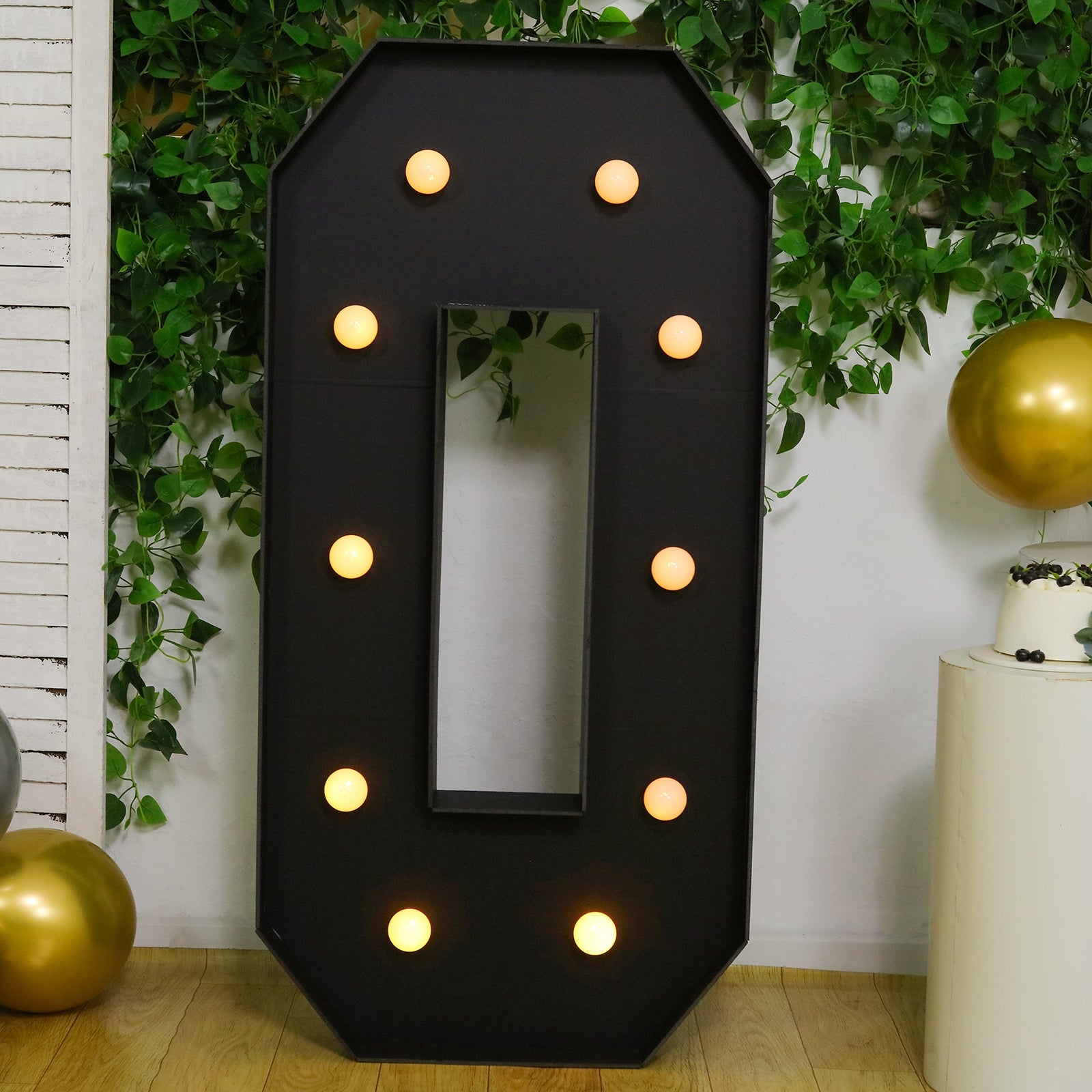 Giant LED Marquee Light Up Number "0", Black 4ft Pre-Cut Foam Board with 10 Warm White Battery Operated LEDs, Glue Gun and Sticks