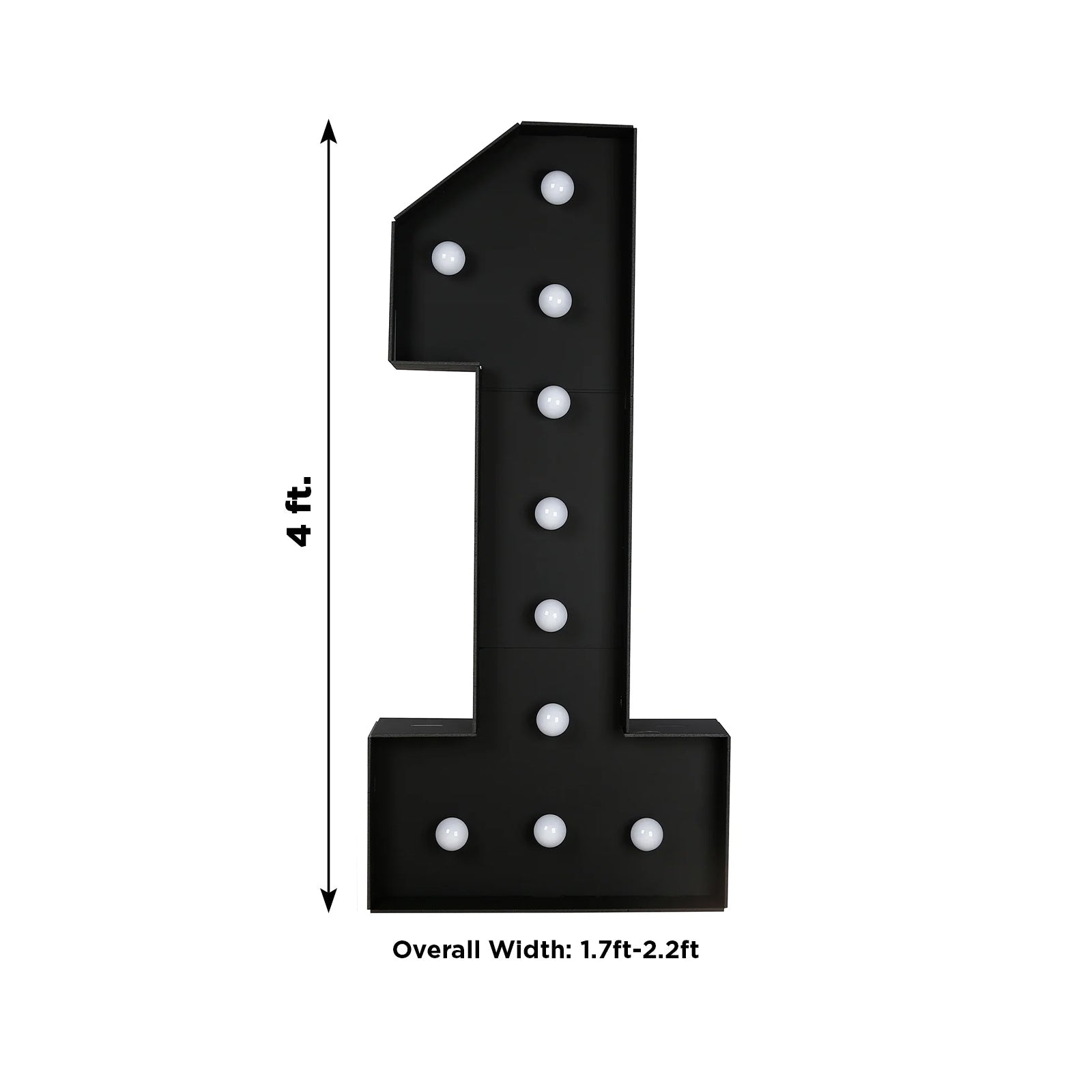 Giant LED Marquee Light Up Number "1", Black 4ft Pre-Cut Foam Board with 10 Warm White Battery Operated LEDs, Glue Gun and Sticks