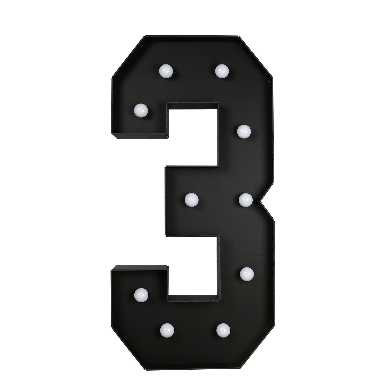 Giant LED Marquee Light Up Number "3", Black 4ft Pre-Cut Foam Board with 10 Warm White Battery Operated LEDs, Glue Gun and Sticks