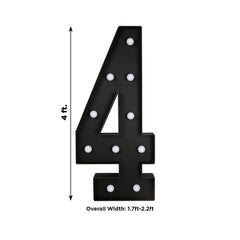 Giant LED Marquee Light Up Number "4", Black 4ft Pre-Cut Foam Board with 10 Warm White Battery Operated LEDs, Glue Gun and Sticks