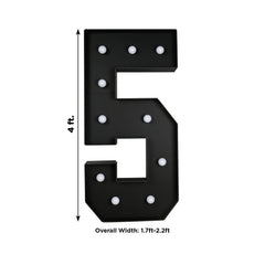 Giant LED Marquee Light Up Number "5", Black 4ft Pre-Cut Foam Board with 10 Warm White Battery Operated LEDs, Glue Gun and Sticks