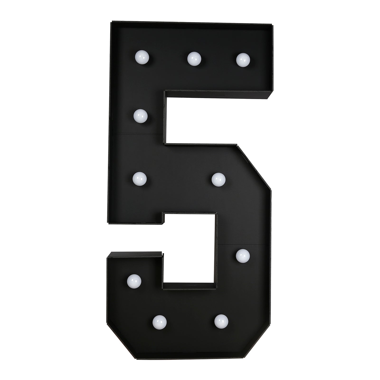 Giant LED Marquee Light Up Number "5", Black 4ft Pre-Cut Foam Board with 10 Warm White Battery Operated LEDs, Glue Gun and Sticks