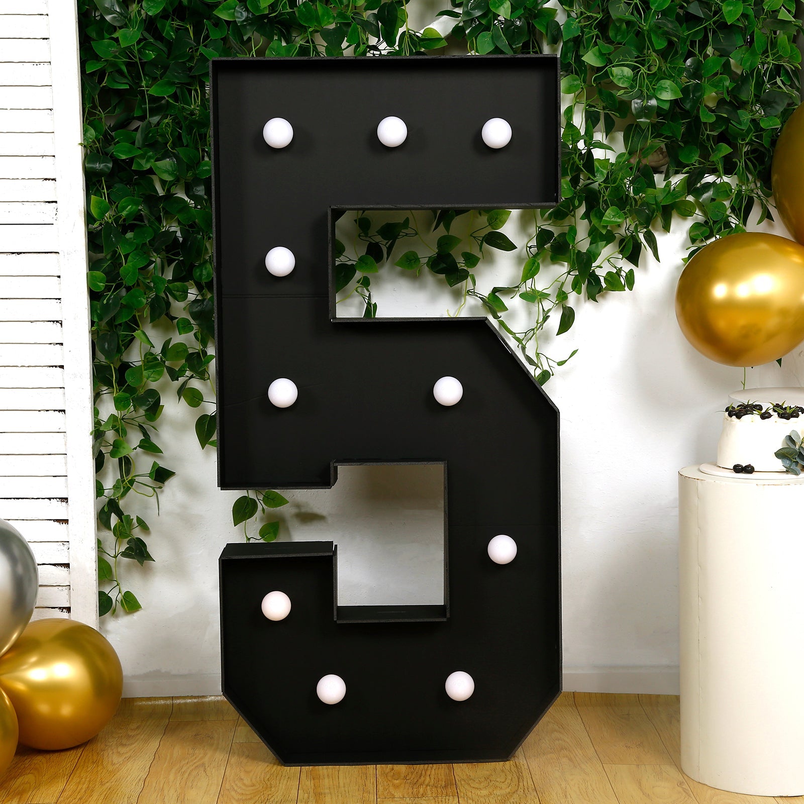 Giant LED Marquee Light Up Number "5", Black 4ft Pre-Cut Foam Board with 10 Warm White Battery Operated LEDs, Glue Gun and Sticks