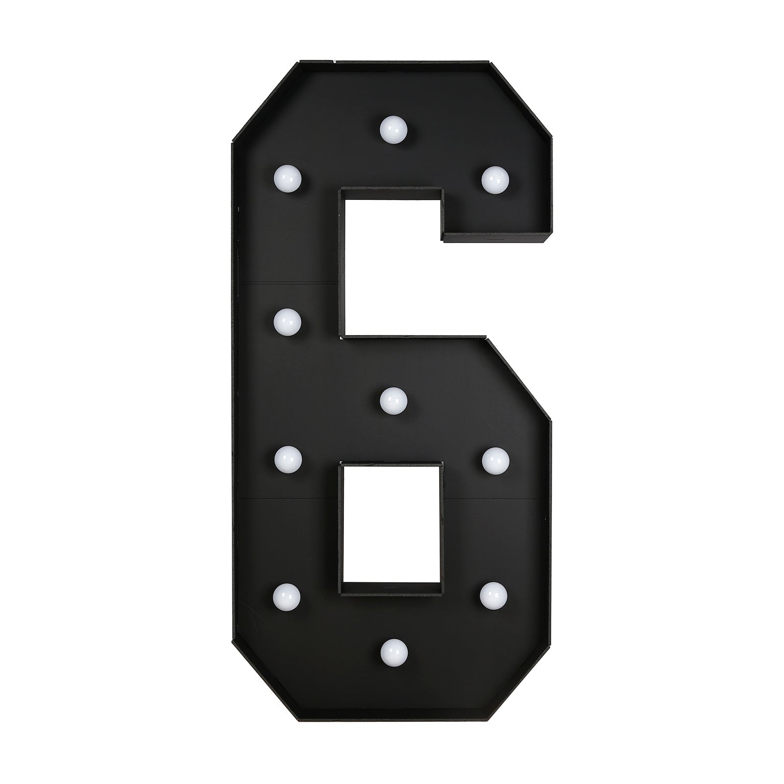 Giant LED Marquee Light Up Number "6", Black 4ft Pre-Cut Foam Board with 10 Warm White Battery Operated LEDs, Glue Gun and Sticks