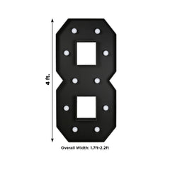 Giant LED Marquee Light Up Number "8", Black 4ft Pre-Cut Foam Board with 10 Warm White Battery Operated LEDs, Glue Gun and Sticks