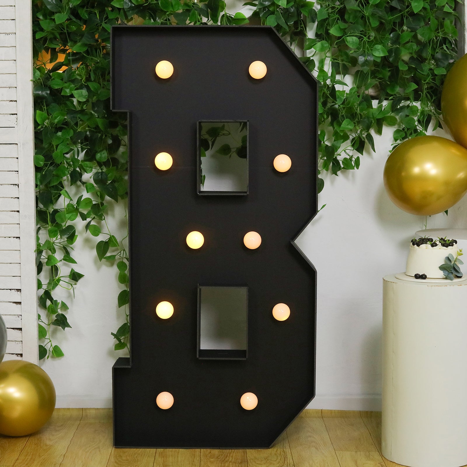 Giant LED Marquee Light Up Letter "B", Black 4ft Pre-Cut Foam Board with 10 Warm White Battery Operated LEDs, Glue Gun and Sticks
