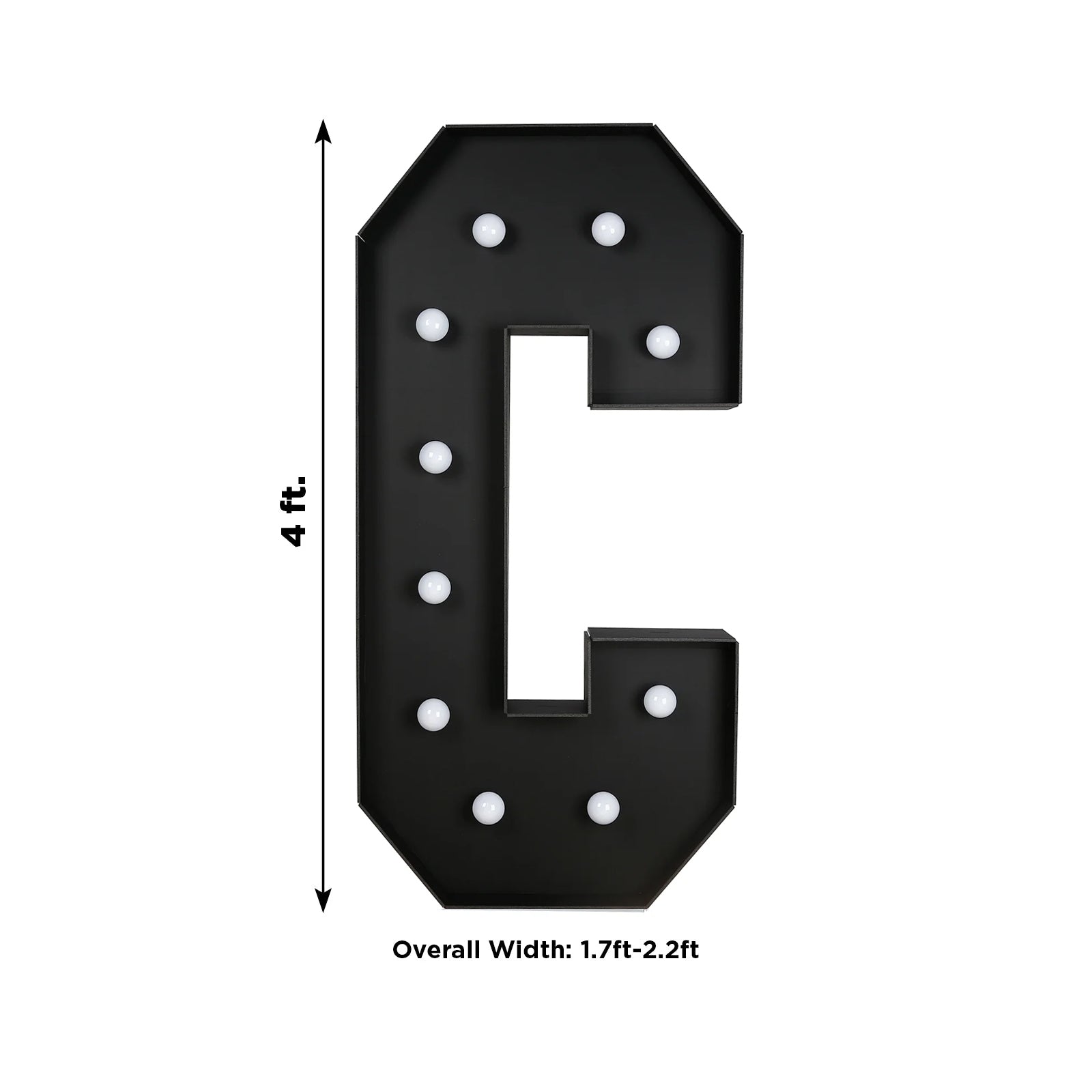 Giant LED Marquee Light Up Letter "C", Black 4ft Pre-Cut Foam Board with 10 Warm White Battery Operated LEDs, Glue Gun and Sticks