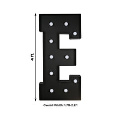 Giant LED Marquee Light Up Letter "E", Black 4ft Pre-Cut Foam Board with 10 Warm White Battery Operated LEDs, Glue Gun and Sticks