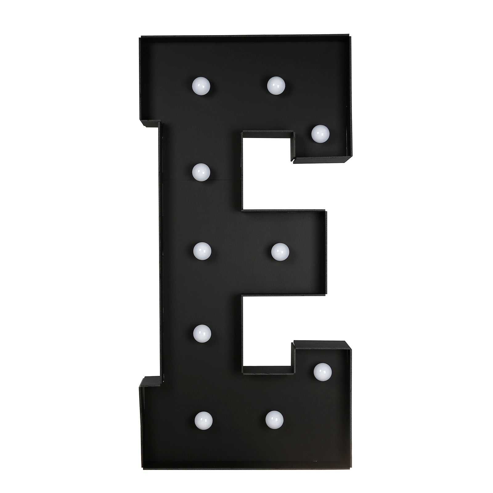 Giant LED Marquee Light Up Letter "E", Black 4ft Pre-Cut Foam Board with 10 Warm White Battery Operated LEDs, Glue Gun and Sticks