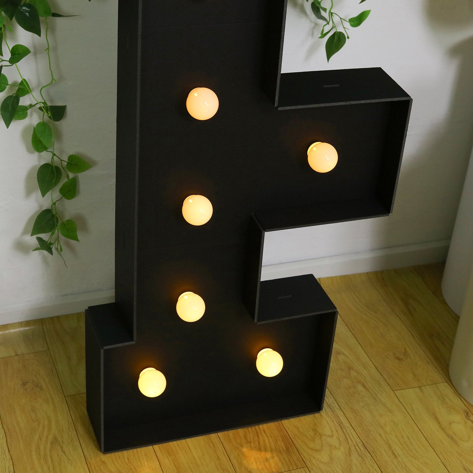 Giant LED Marquee Light Up Letter "F", Black 4ft Pre-Cut Foam Board with 10 Warm White Battery Operated LEDs, Glue Gun and Sticks