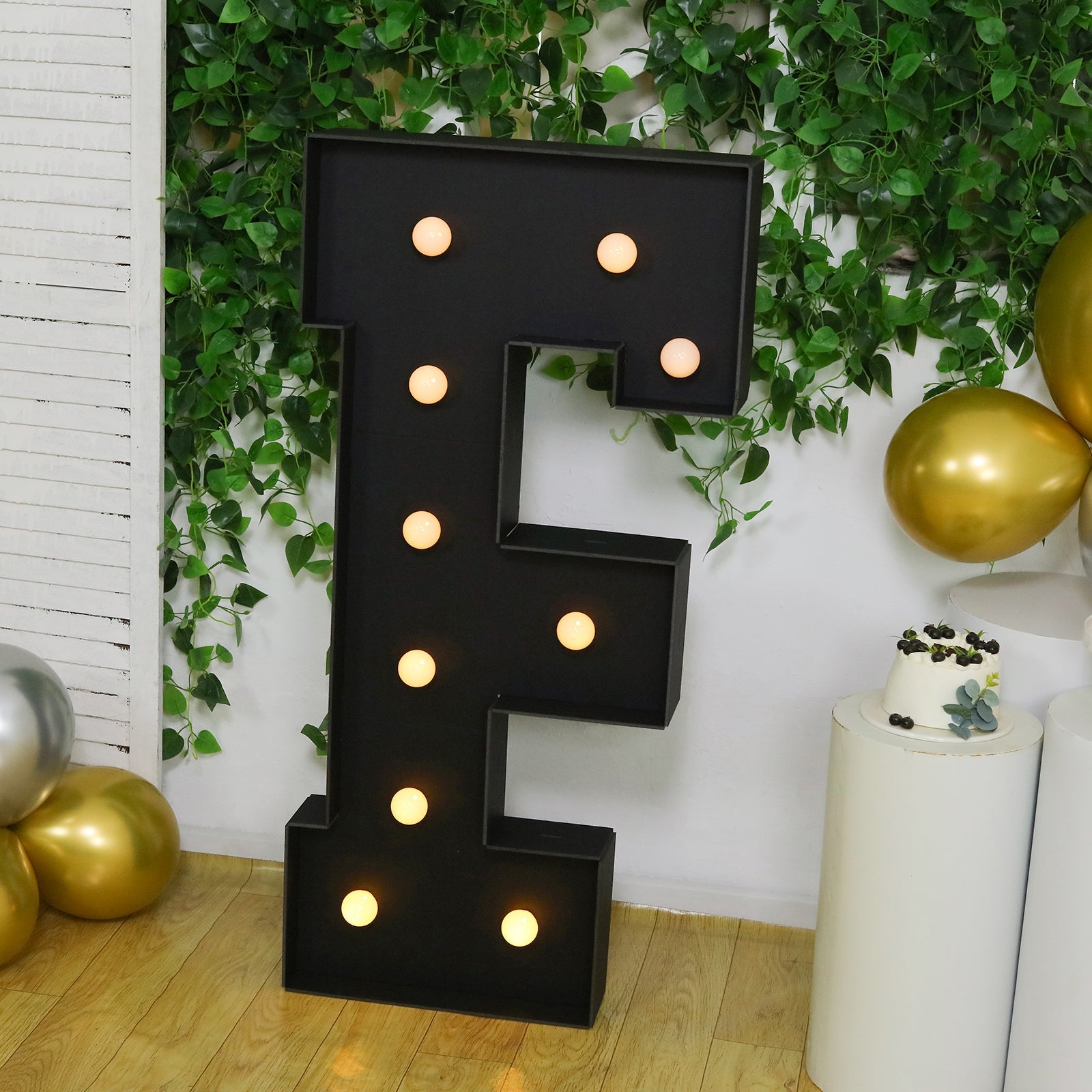 Giant LED Marquee Light Up Letter "F", Black 4ft Pre-Cut Foam Board with 10 Warm White Battery Operated LEDs, Glue Gun and Sticks