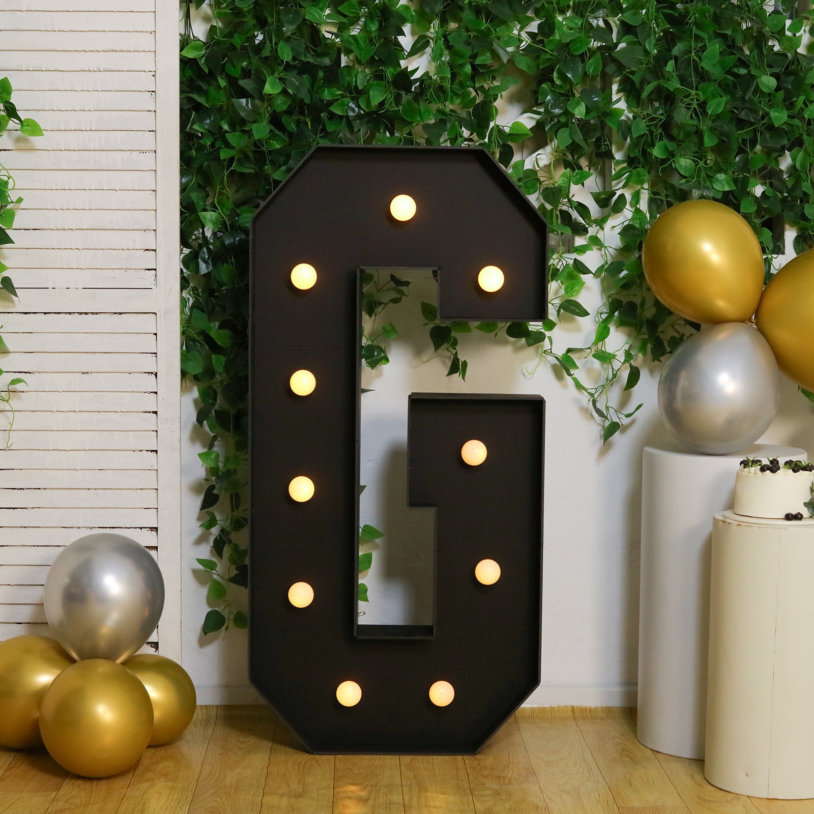 Giant LED Marquee Light Up Letter "G", Black 4ft Pre-Cut Foam Board with 10 Warm White Battery Operated LEDs, Glue Gun and Sticks