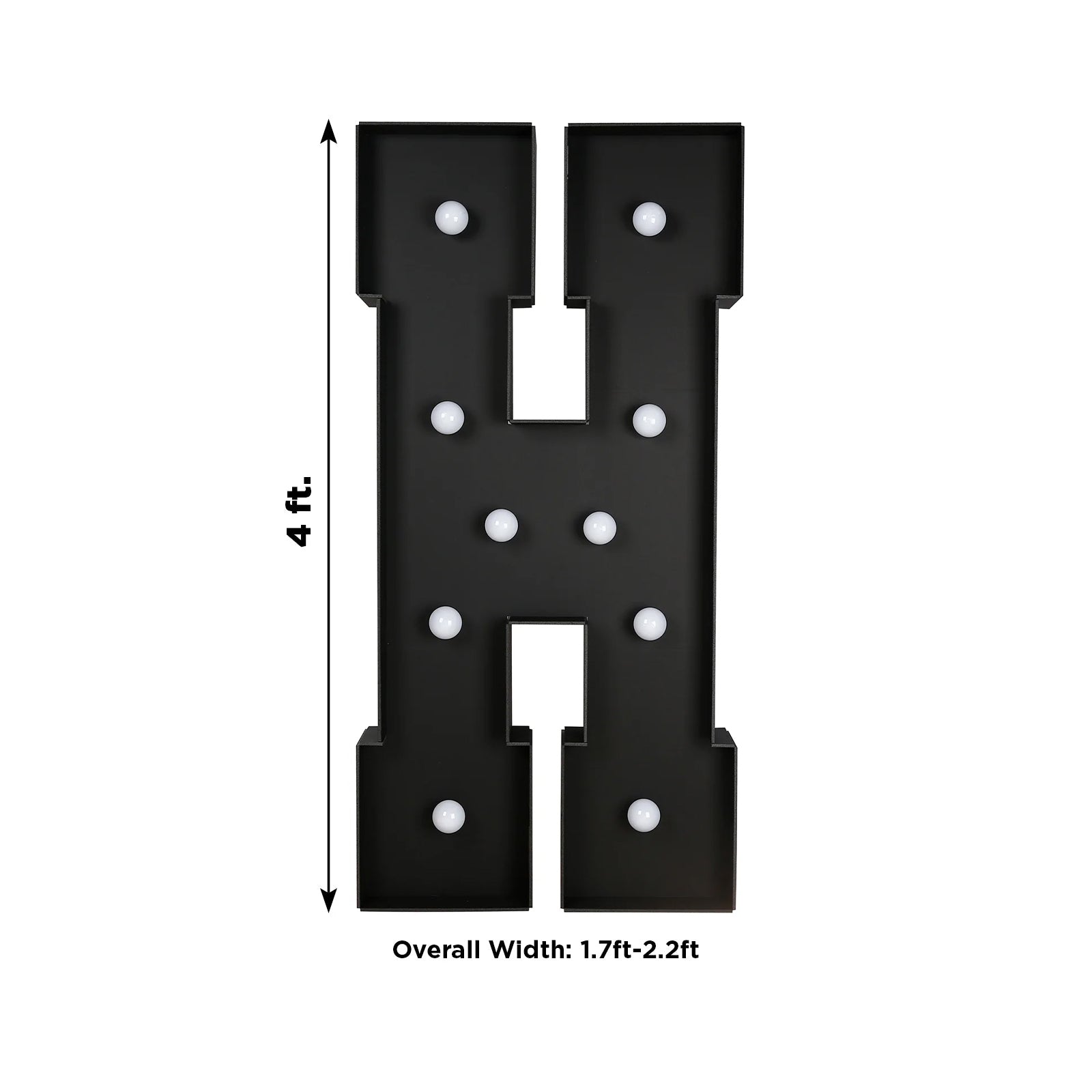 Giant LED Marquee Light Up Letter "H", Black 4ft Pre-Cut Foam Board with 10 Warm White Battery Operated LEDs, Glue Gun and Sticks