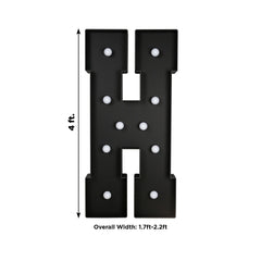 Giant LED Marquee Light Up Letter "H", Black 4ft Pre-Cut Foam Board with 10 Warm White Battery Operated LEDs, Glue Gun and Sticks