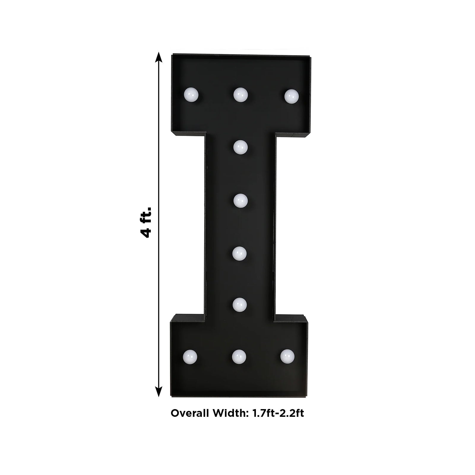 Giant LED Marquee Light Up Letter "I", Black 4ft Pre-Cut Foam Board with 10 Warm White Battery Operated LEDs, Glue Gun and Sticks
