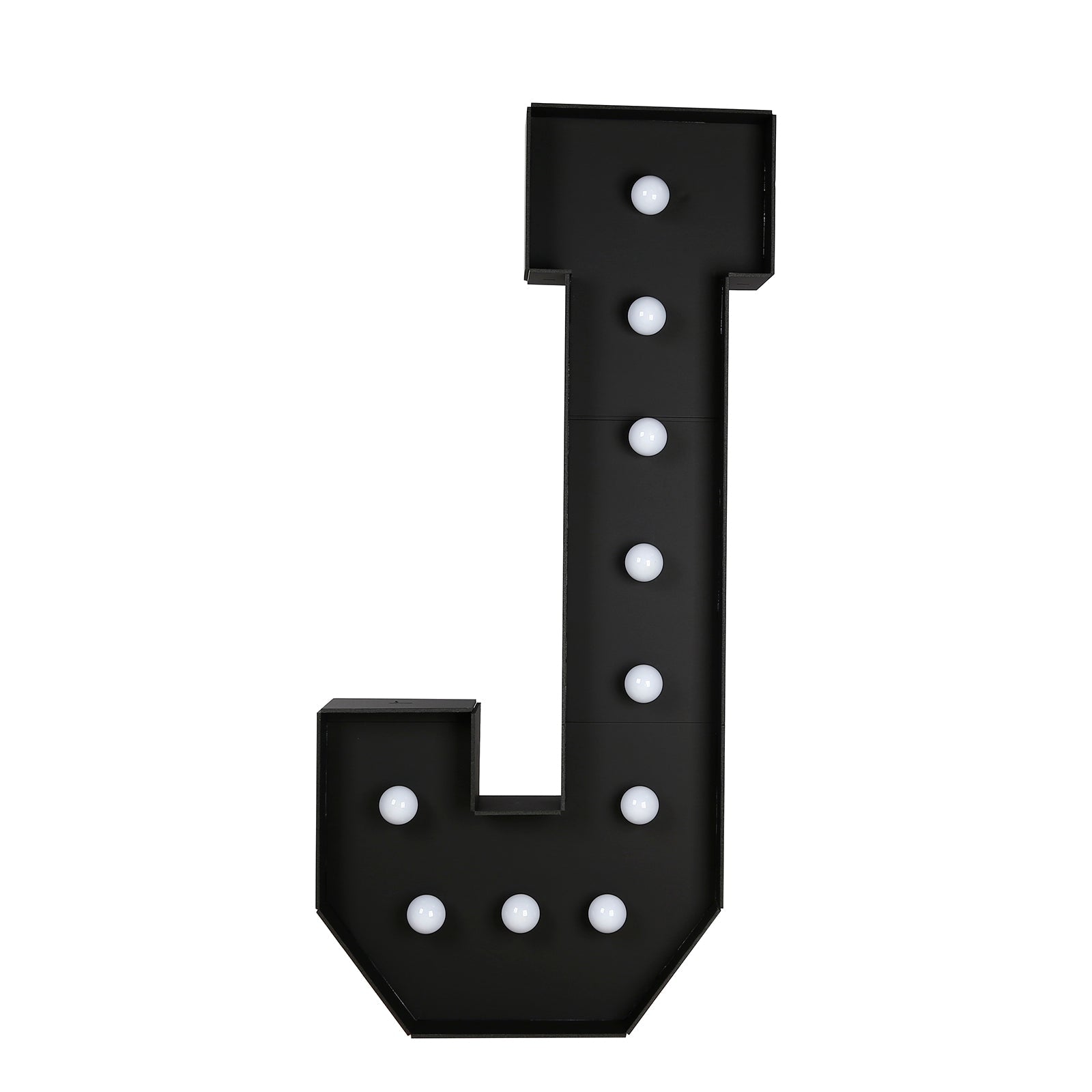 Giant LED Marquee Light Up Letter "J", Black 4ft Pre-Cut Foam Board with 10 Warm White Battery Operated LEDs, Glue Gun and Sticks