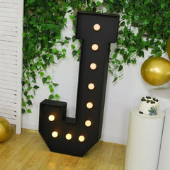 Giant LED Marquee Light Up Letter "J", Black 4ft Pre-Cut Foam Board with 10 Warm White Battery Operated LEDs, Glue Gun and Sticks