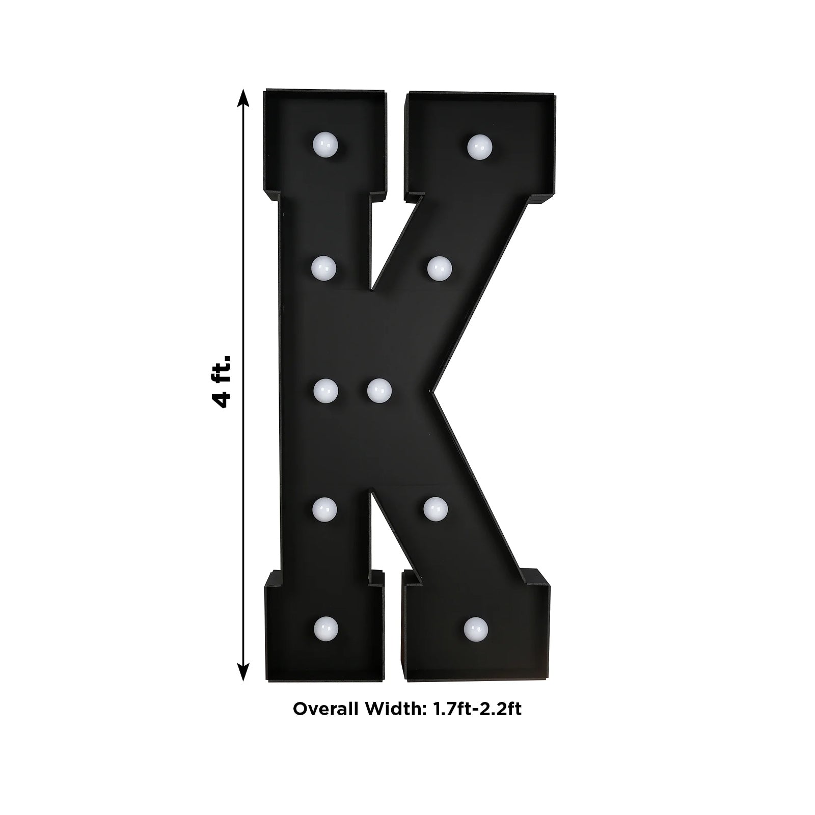 Giant LED Marquee Light Up Letter "K", Black 4ft Pre-Cut Foam Board with 10 Warm White Battery Operated LEDs, Glue Gun and Sticks