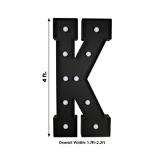 Giant LED Marquee Light Up Letter "K", Black 4ft Pre-Cut Foam Board with 10 Warm White Battery Operated LEDs, Glue Gun and Sticks